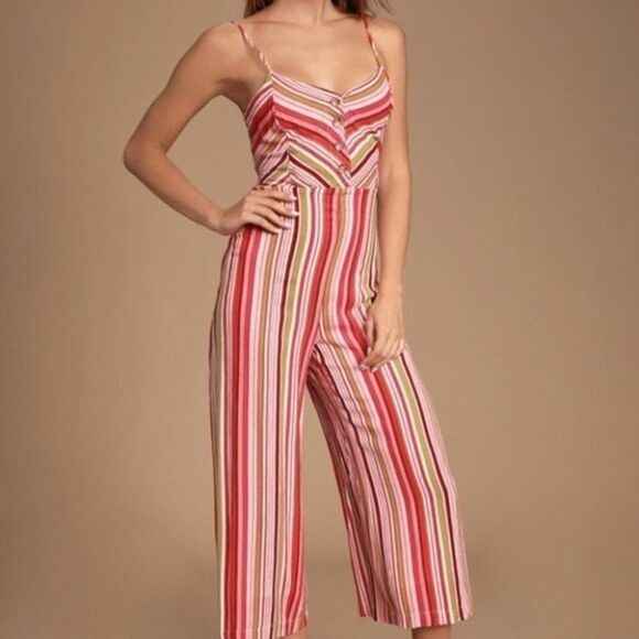 Lulu's Stripe Tie-Back Culotte Jumpsuit size Medium - Picture 10 of 12